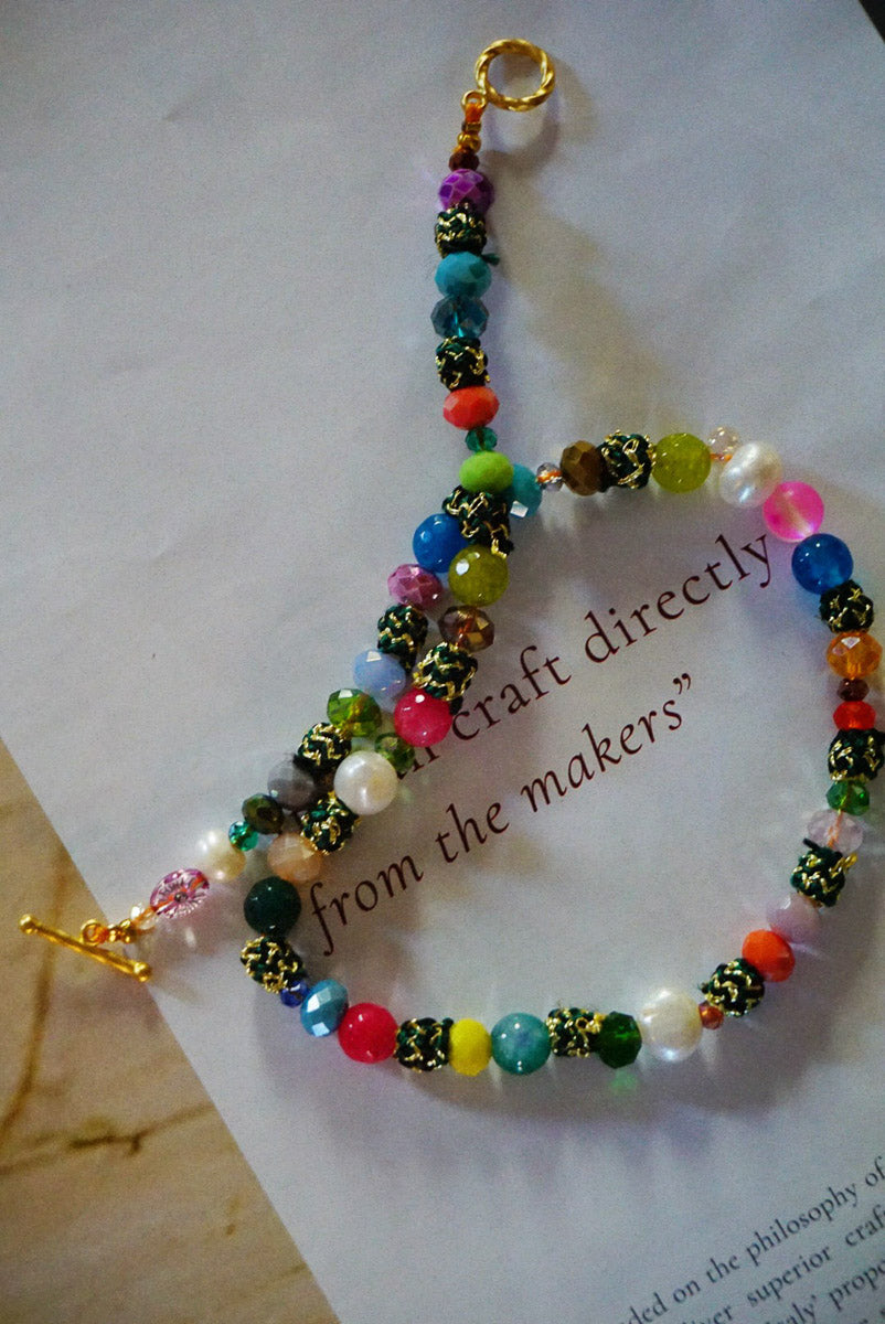 Green Silk Button Choker Necklace