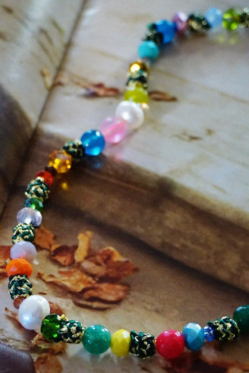 Green Silk Button Choker Necklace