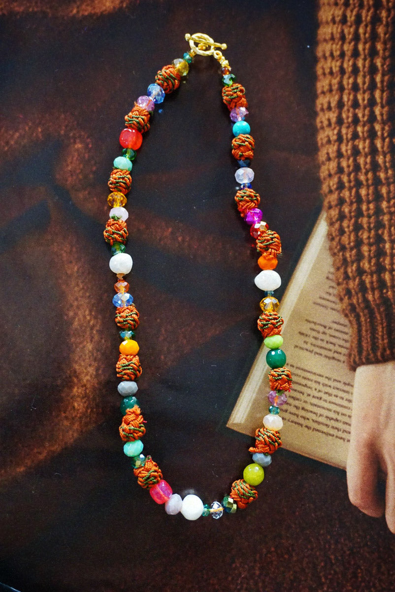 Orange Silk Button Choker Necklace