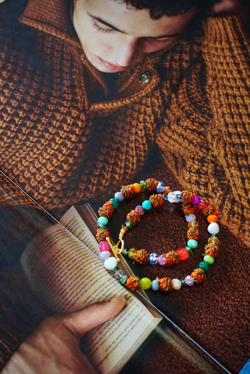 Orange Silk Button Choker Necklace