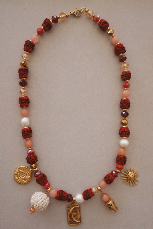 Wine Velvet Charm Necklace