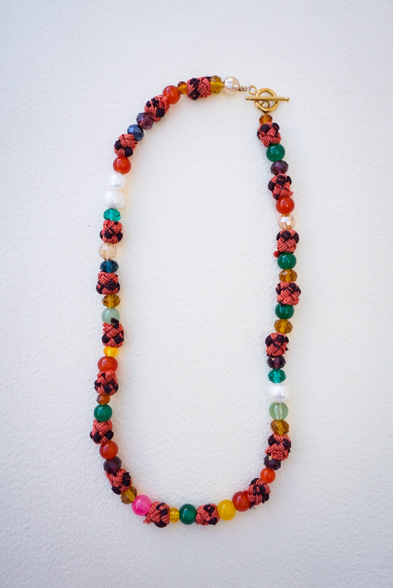 Terracotta/Aubergine Silk Button Necklace