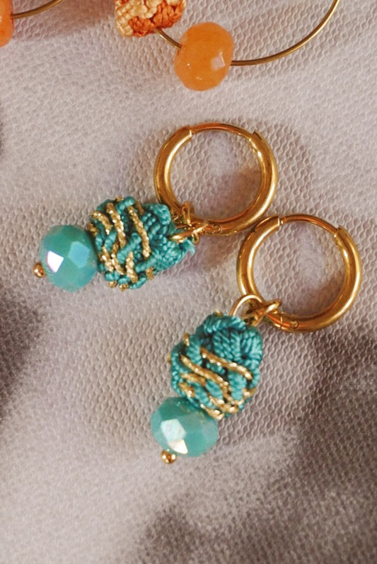 Turquoise Pendant Mini Hoop Earrings